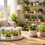 In vitro plants in a modern indoor garden setup in Kelowna with natural sunlight
